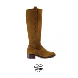 Botas Altas Planas Serraje Cuero