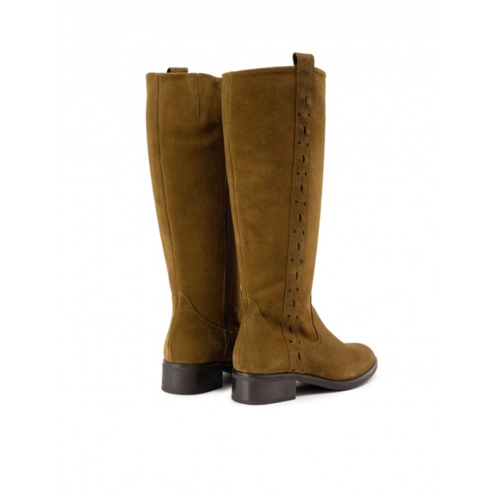 Botas Altas Planas Serraje Cuero
