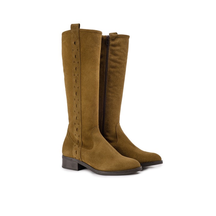 Botas Altas Planas Serraje Cuero