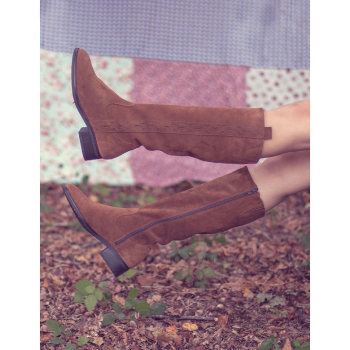 Botas Altas Planas Serraje Cuero