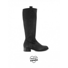 Botas Altas Planas Serraje Negras