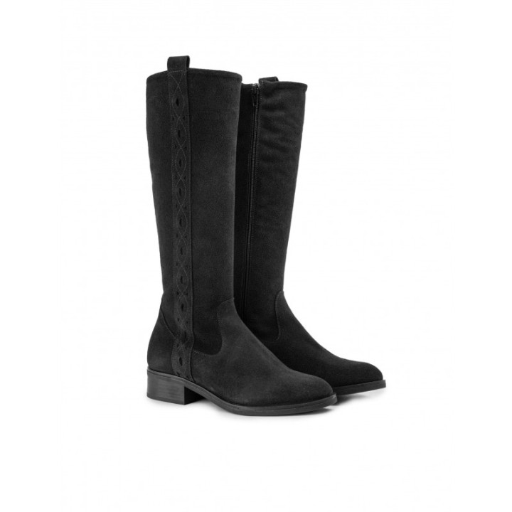 Botas Altas Planas Serraje Negras
