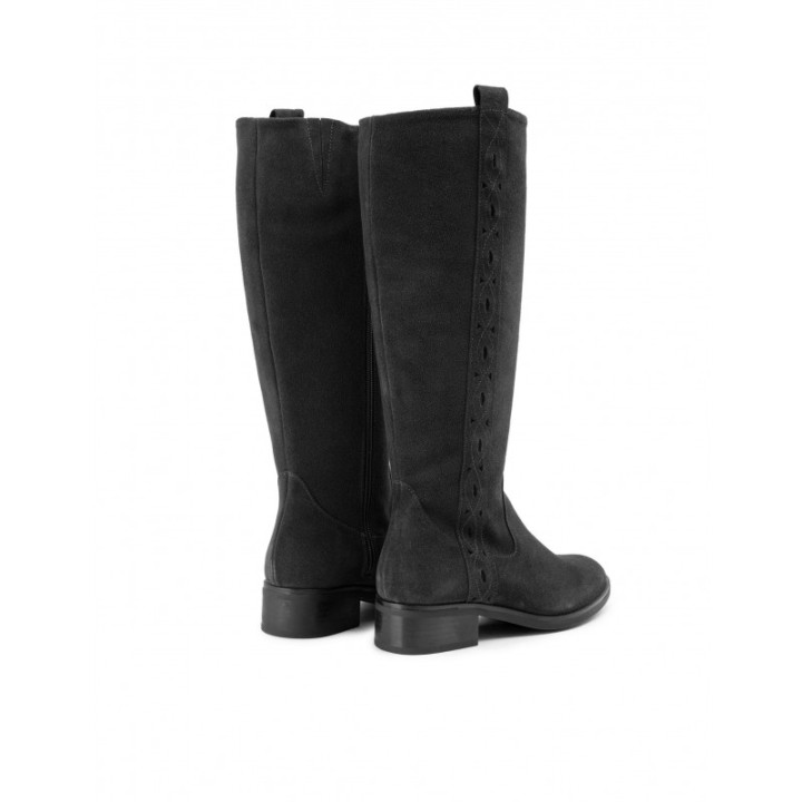 Botas Altas Planas Serraje Negras