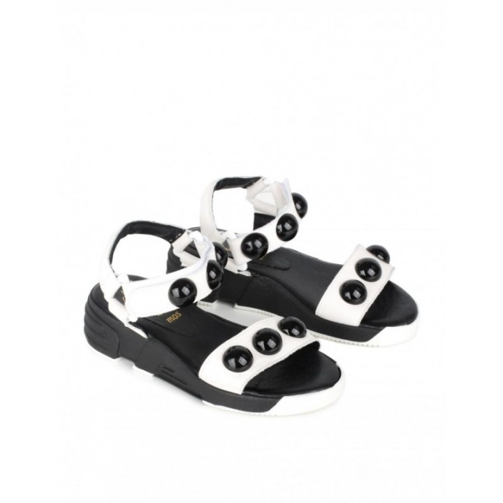 SALONISSIMOS Sandalias Suela Deportiva Tachuelas Blancas