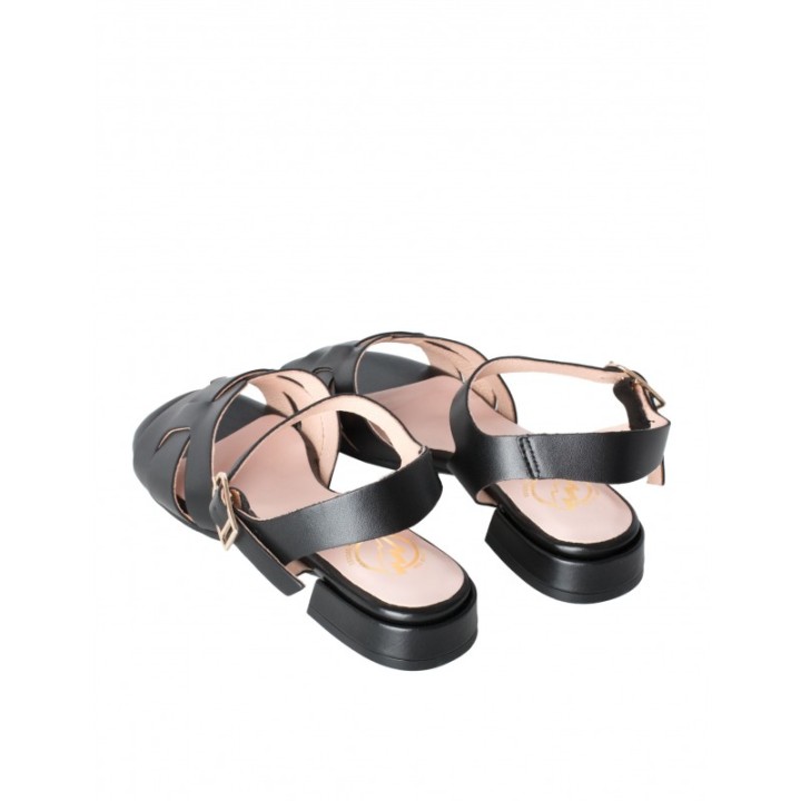 Sandalias Planas Piel Negras PERA LIMONERA
