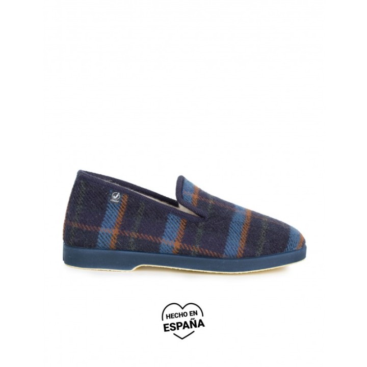 Zapatillas Casa Pura Lana Cuadros Azules