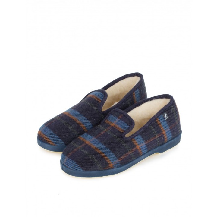 Zapatillas Casa Pura Lana Cuadros Azules