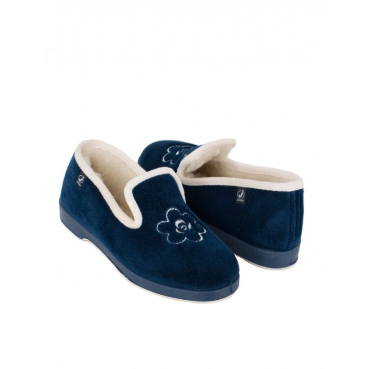 Zapatillas de Casa Cerradas Bordado Azules