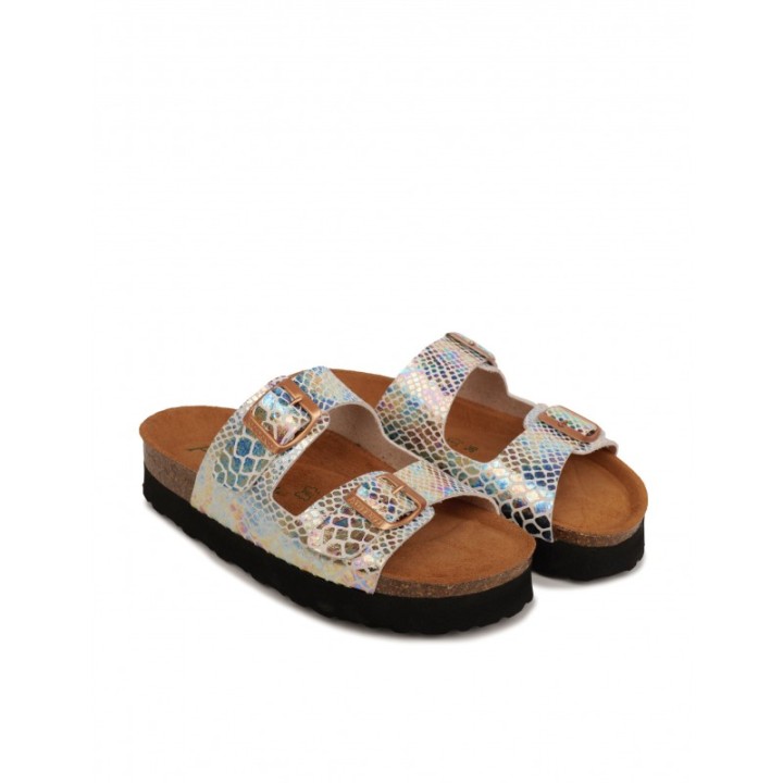 AUTENTI Sandalias Bio Plataforma Escamas Beige