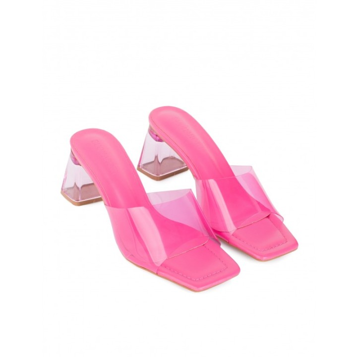 Sandalias Mules Vinilo Rosa Fucsia
