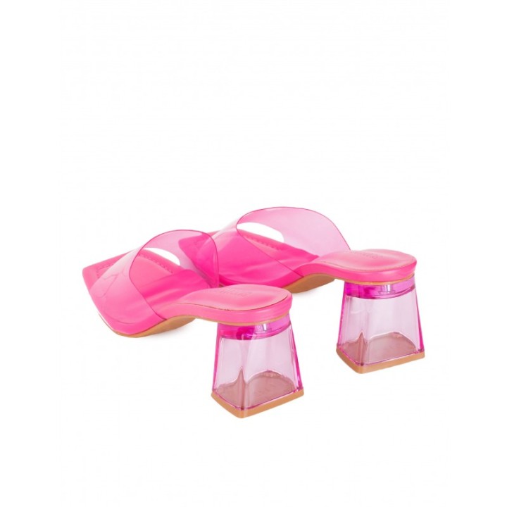 Sandalias Mules Vinilo Rosa Fucsia
