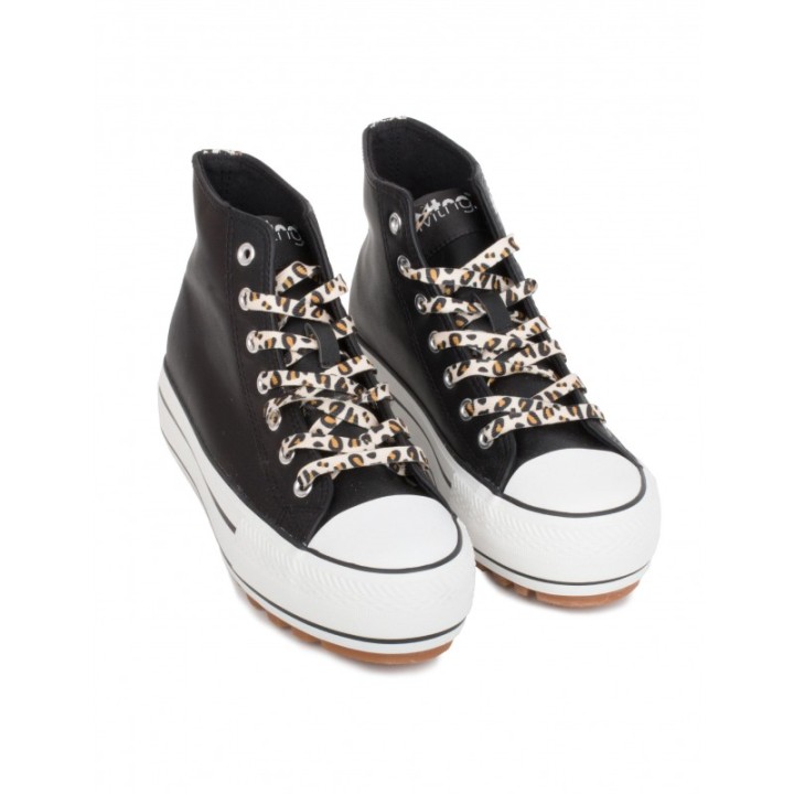 MUSTANG Zapatillas Abotinadas Cordones Leopardo Negras