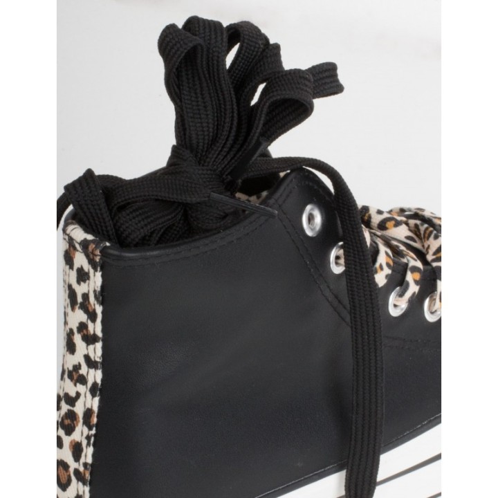 MUSTANG Zapatillas Abotinadas Cordones Leopardo Negras
