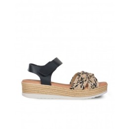 Sandalias Velcro Plataforma Esparto Negras PERA LIMONERA