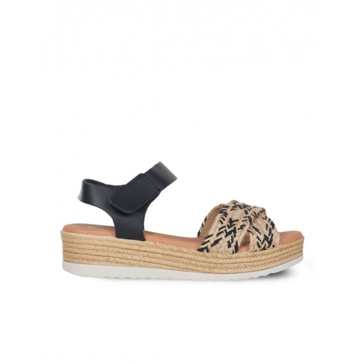 Sandalias Velcro Plataforma Esparto Negras PERA LIMONERA