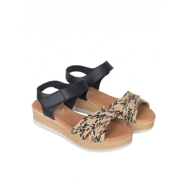 Sandalias Velcro Plataforma Esparto Negras PERA LIMONERA