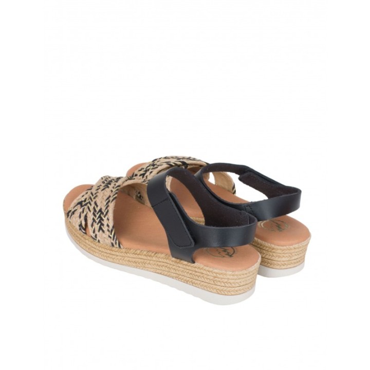 Sandalias Velcro Plataforma Esparto Negras PERA LIMONERA