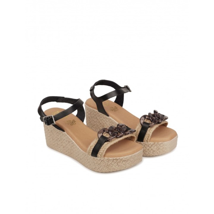 Sandalias Cuna Esparto Cadena Negras PERA LIMONERA