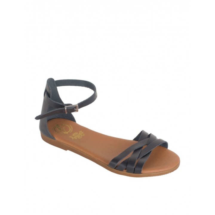 Sandalias Planas Pulsera Piel Negra PERA LIMONERA