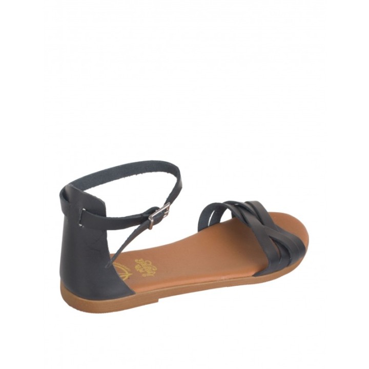 Sandalias Planas Pulsera Piel Negra PERA LIMONERA