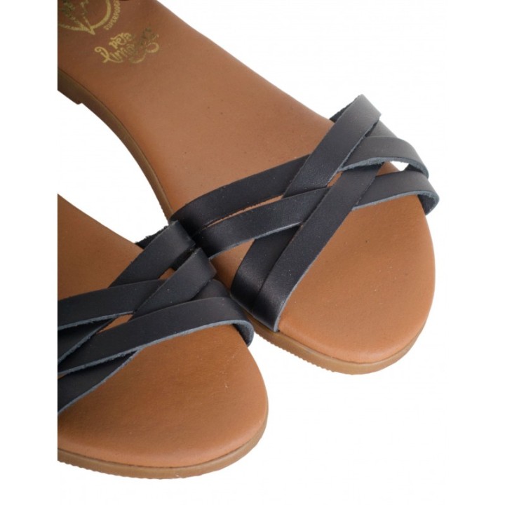 Sandalias Planas Pulsera Piel Negra PERA LIMONERA