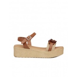 Sandalias Plataforma Esparto Cadena Cuero PERA LIMONERA