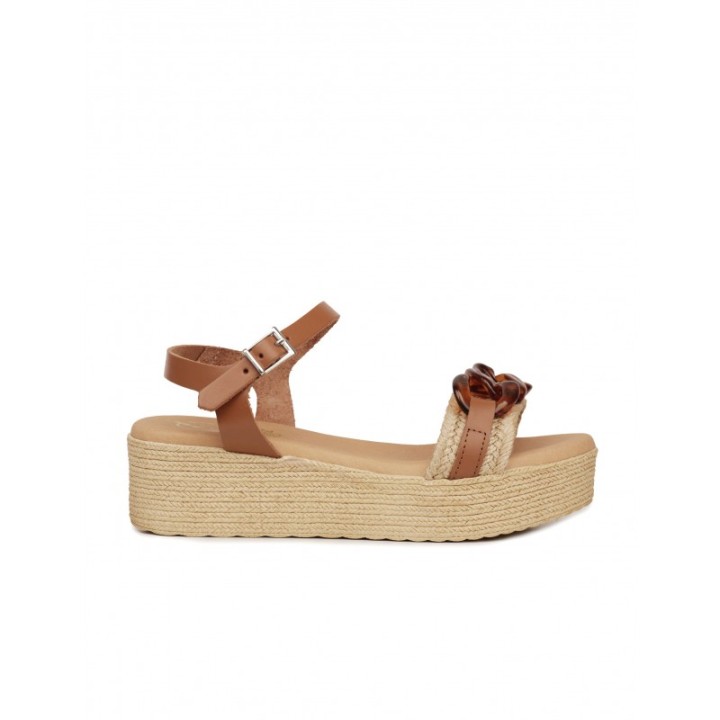 Sandalias Plataforma Esparto Cadena Cuero PERA LIMONERA