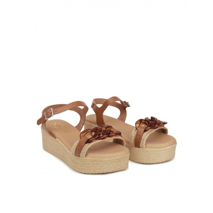 Sandalias Plataforma Esparto Cadena Cuero PERA LIMONERA