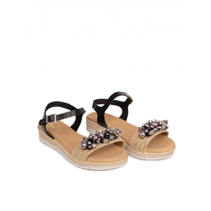 Sandalias Cuna Baja Abalorios Negra PERA LIMONERA