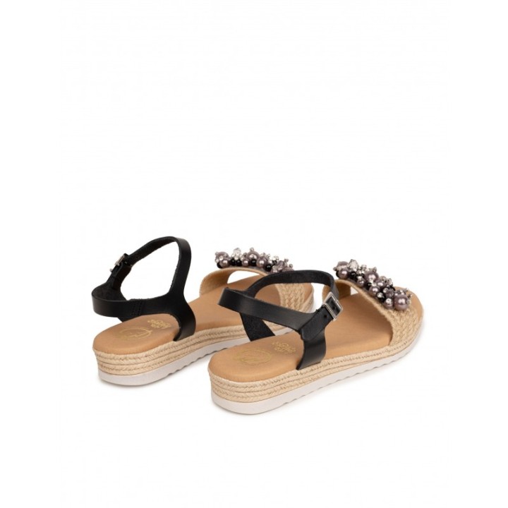 Sandalias Cuna Baja Abalorios Negra PERA LIMONERA