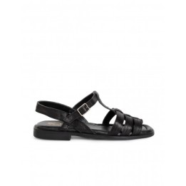 Sandalias Planas Tiras Piel Negra PERA LIMONERA
