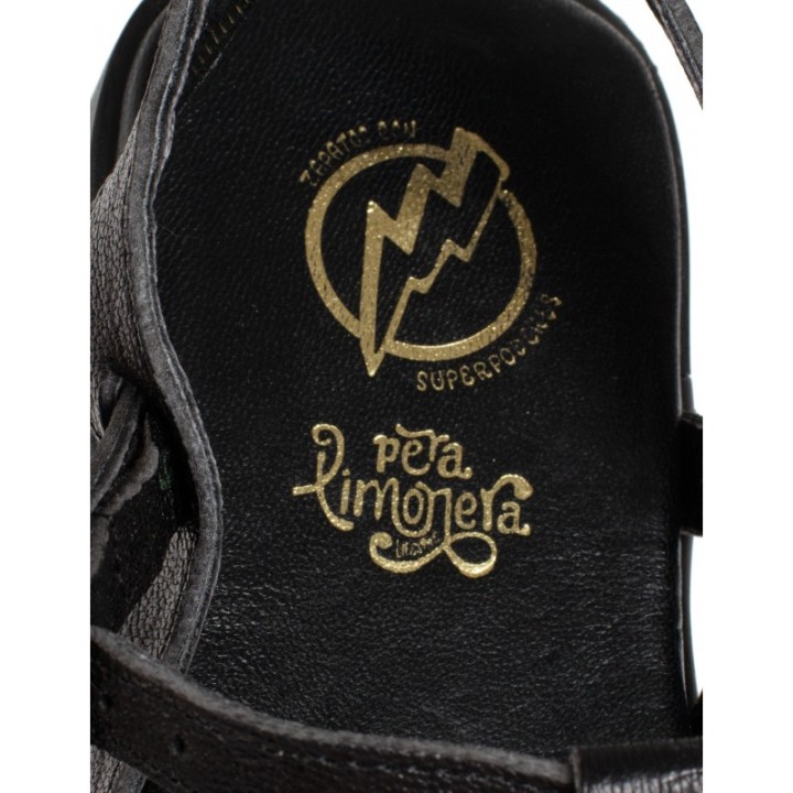 Sandalias Planas Tiras Piel Negra PERA LIMONERA