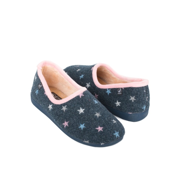 Zapatillas Casa Cerradas Estrella Bordadas Azules