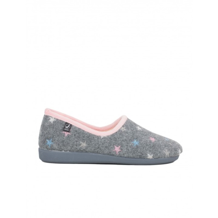 Zapatillas Casa Cerradas Estrella Bordadas Grises