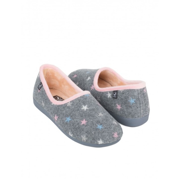 Zapatillas Casa Cerradas Estrella Bordadas Grises
