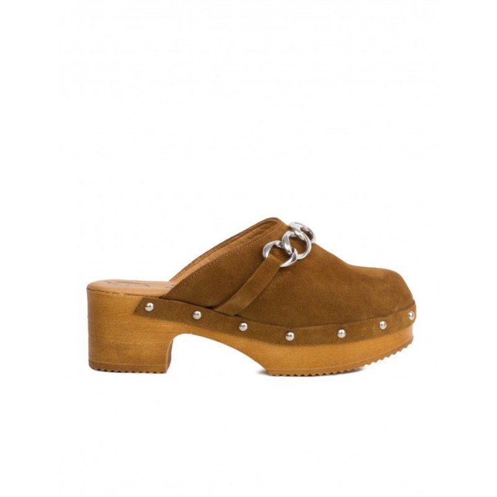 Zuecos Madera Tachas Cadena Cuero PERA LIMONERA