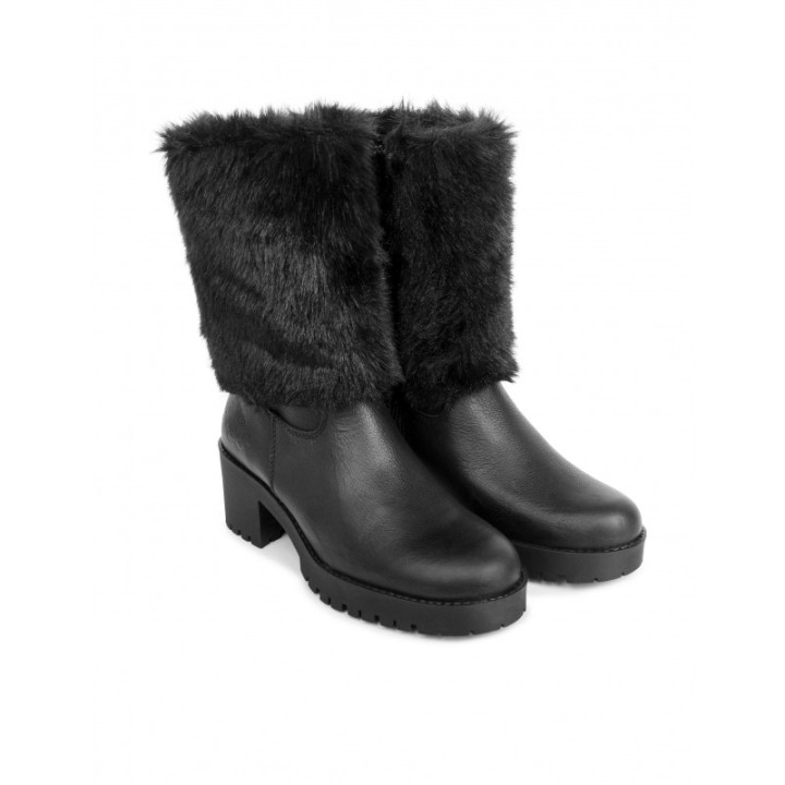 Botas Piel Pelo Track Negras