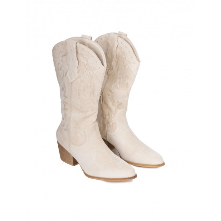 Botas Camperas Costuras Beige