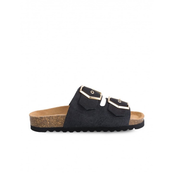 AUTENTI Sandalias Bio Hebillas Doradas Negras