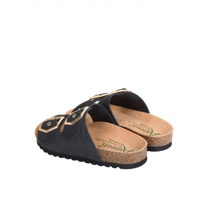 AUTENTI Sandalias Bio Hebillas Doradas Negras