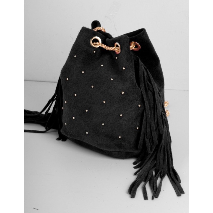 Bolso Bombonera Flecos Negro