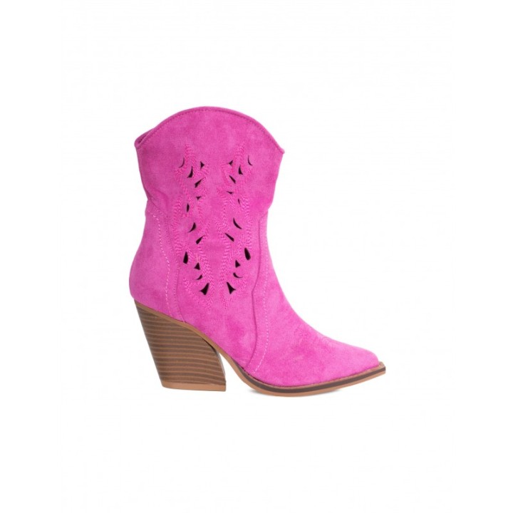 Botines Camperos Calados Tacon Fucsia