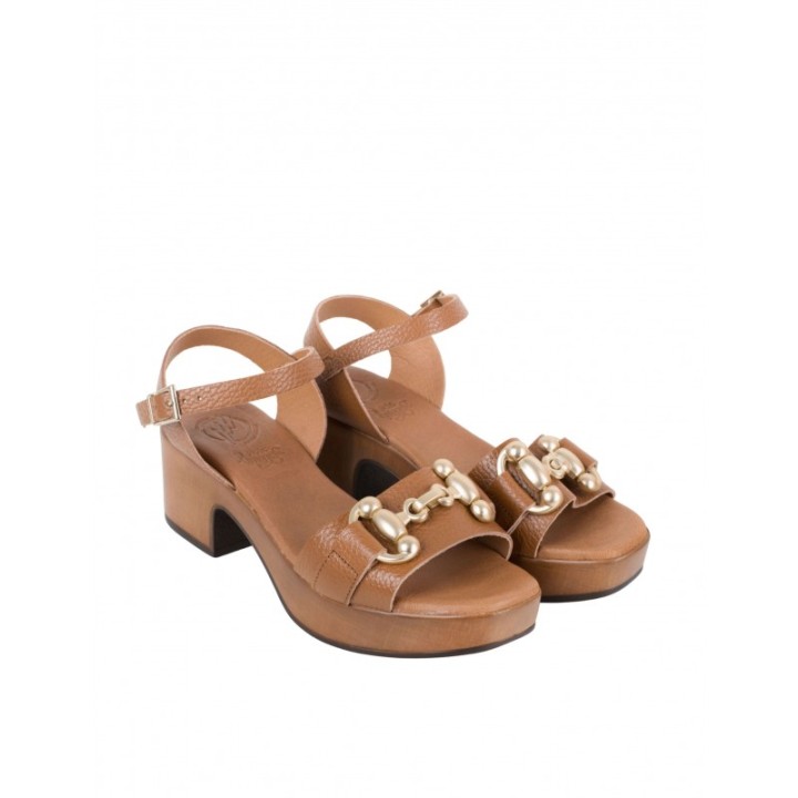 Sandalias Cadena Cuero Tacon Madera PERA LIMONERA