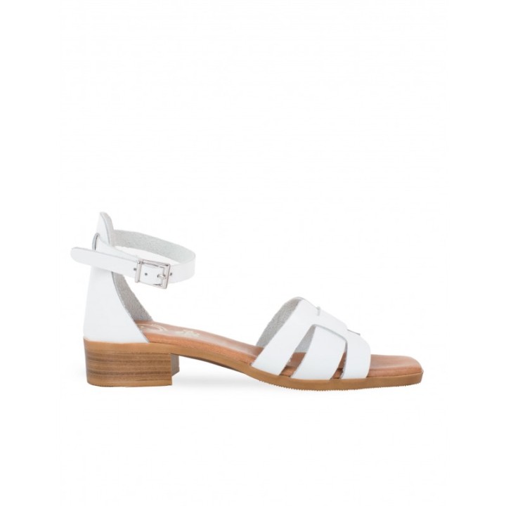Sandalias Piel Tacon Bajo Blancas PERA LIMONERA