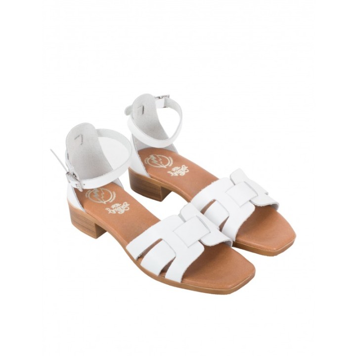 Sandalias Piel Tacon Bajo Blancas PERA LIMONERA