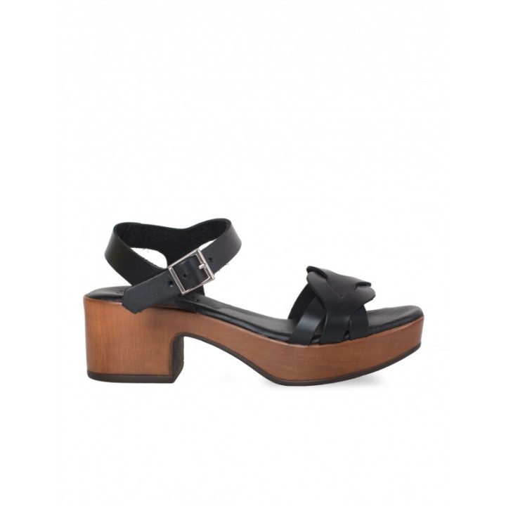Sandalias Tacon Cuadrado Piel Negras PERA LIMONERA