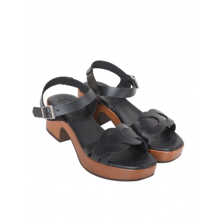 Sandalias Tacon Cuadrado Piel Negras PERA LIMONERA
