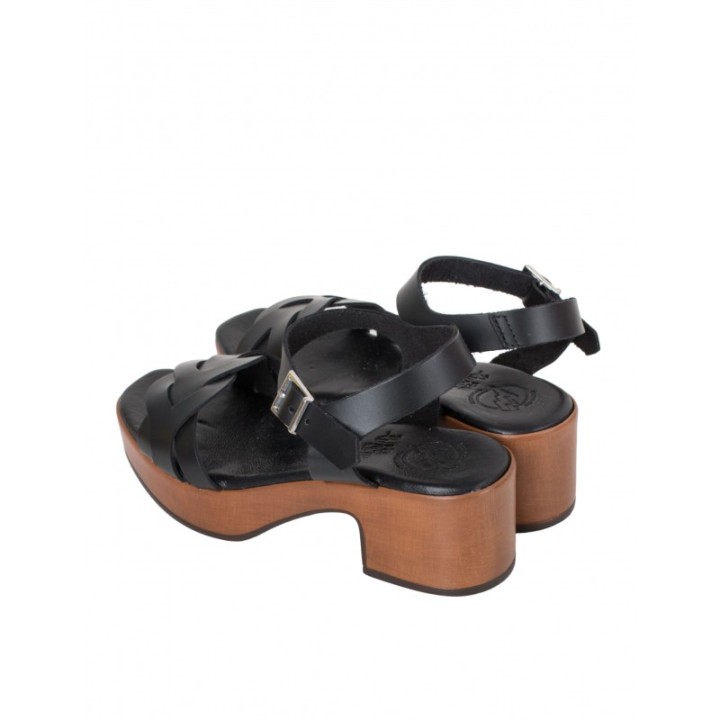 Sandalias Tacon Cuadrado Piel Negras PERA LIMONERA