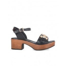 Sandalias Tacon Cuadrado Cadena Negras PERA LIMONERA