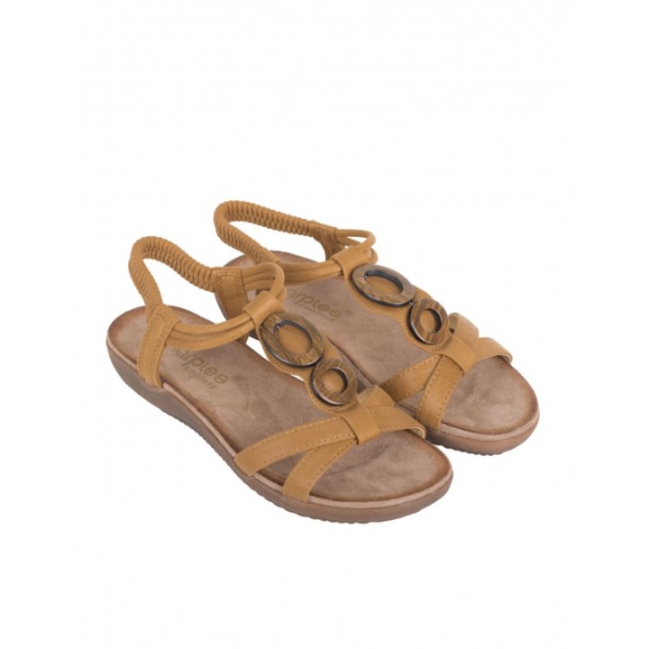 Sandalias Planas Abalorios Madera Cuero